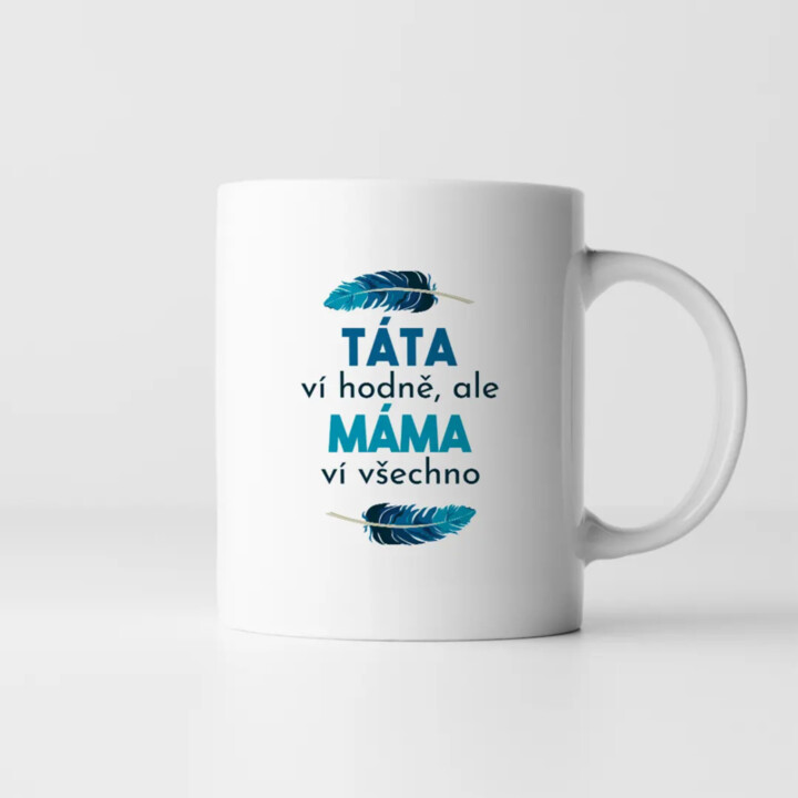 Táta ví hodně, ale máma ví všechno - hrnek s potiskem