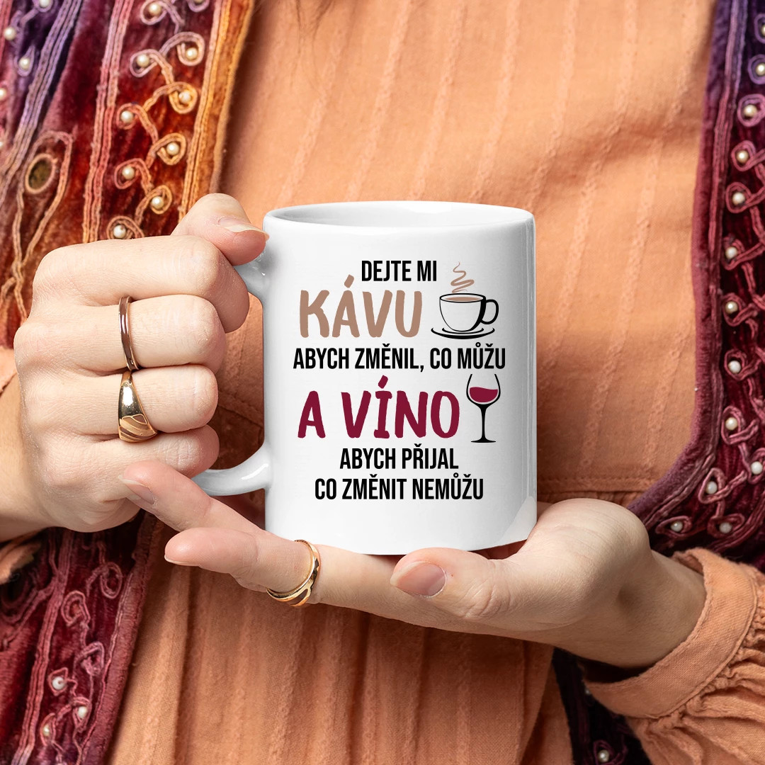 Dejte mi kávu a víno - hrnek s potiskem