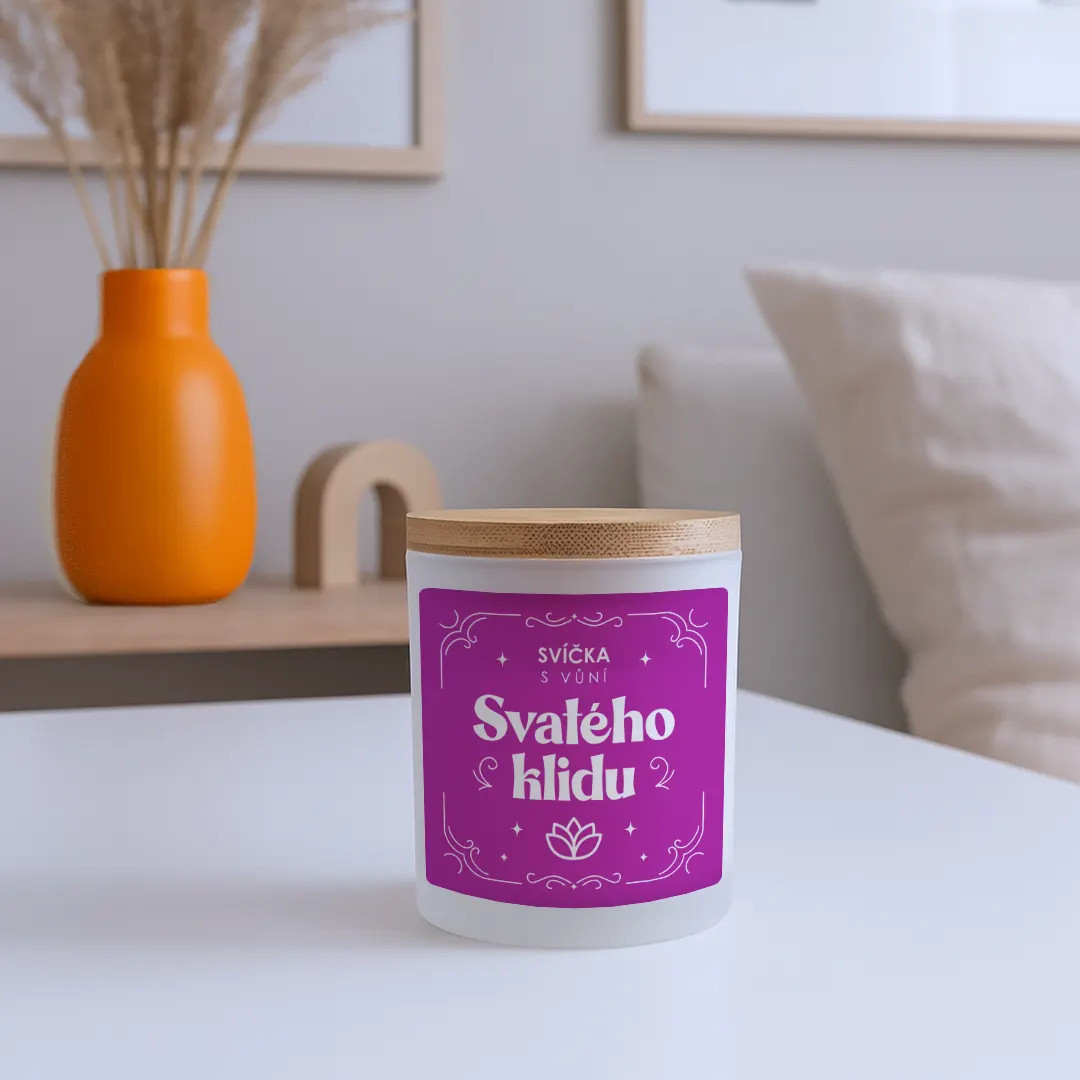 Svíčka s vůní svatého klidu - vonná svíce s potiskem