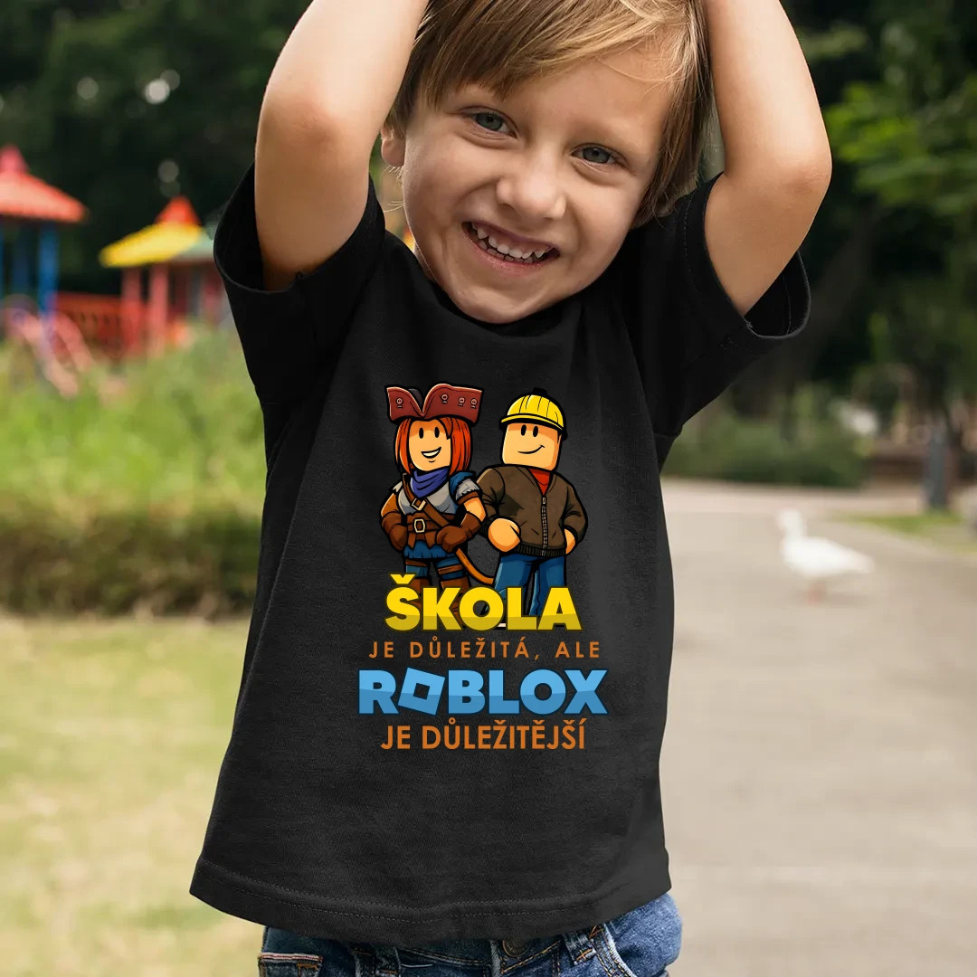 Škola je důležitá, ale Roblox je důležitější - dětské tričko s potiskem