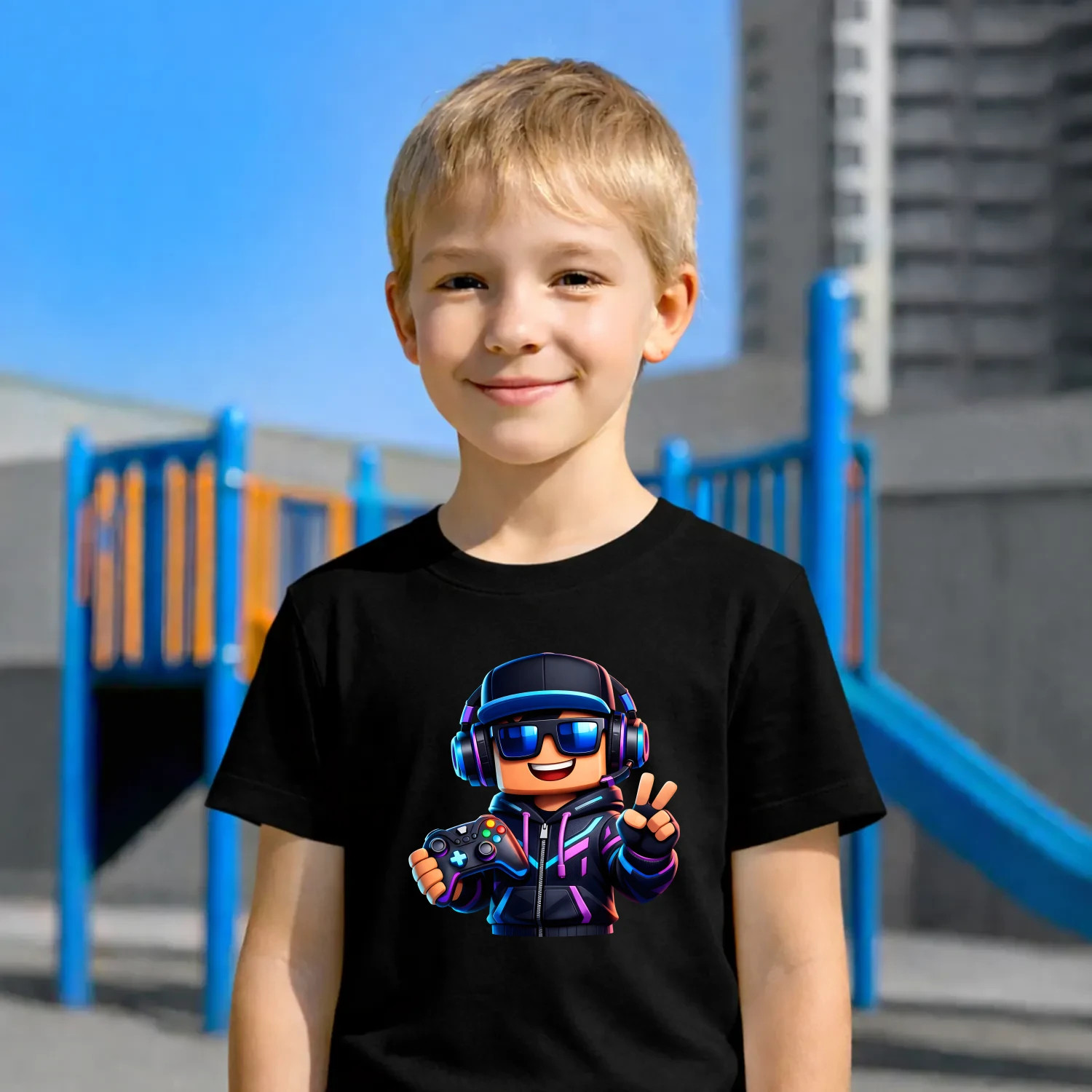 Hráč s ovladačem - dětské tričko s potiskem pro fanoušky Roblox