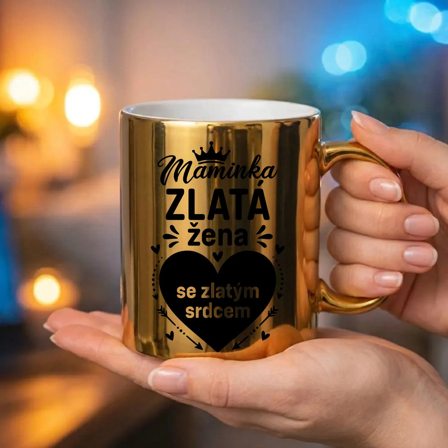 Maminka - zlatá žena se zlatým srdcem – zlatý hrnek na dárek